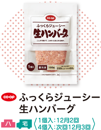 ふっくらジューシー生ハンバーグ 1個入:12月2回 4個入:次回12月3回