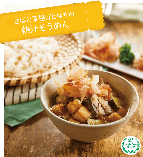 さばと厚揚げとなすの熱汁そうめん