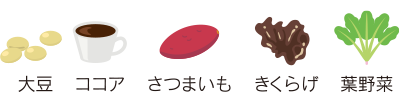 大豆 ココア さつまいも きくらげ 葉野菜