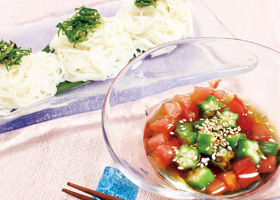 トマトとオクラのさっぱりそうめん