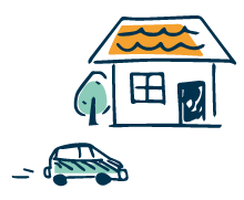 家の前に車が到着したイラスト